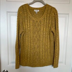 Dress Barn Cable Knit Sweater Large Pull Over Crew Neck Mustard Gold